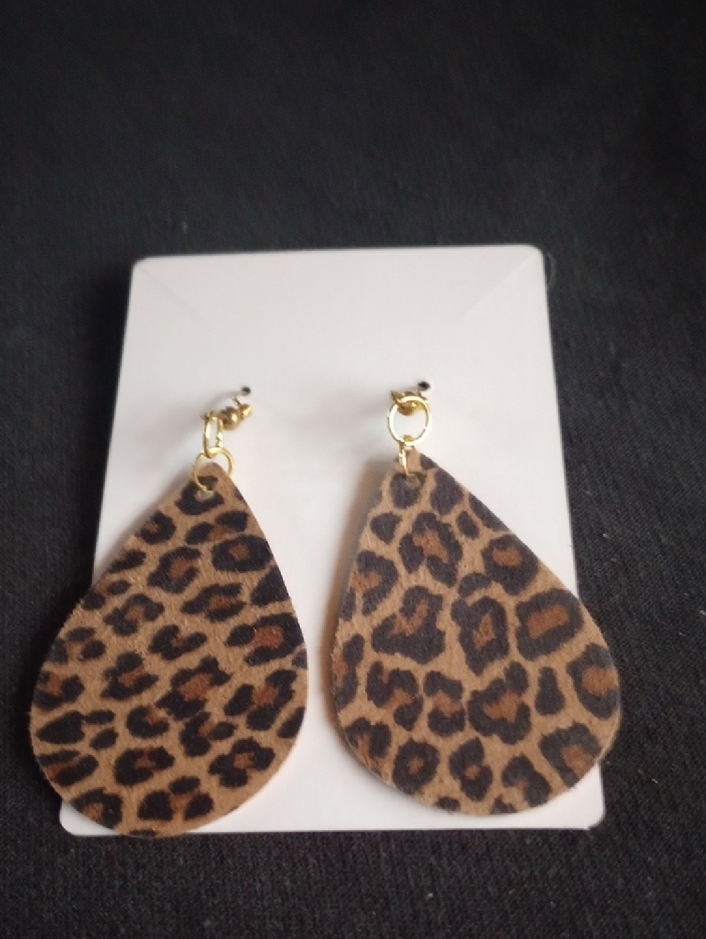 Hand Crafted Leopard Print Teardrop Earrings - Brown & Black